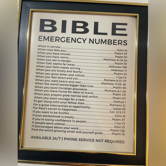 Framed Emergency Numbers - Christian Wall Decor Poster, This Bible Inspirational - Picture 2 of 7
